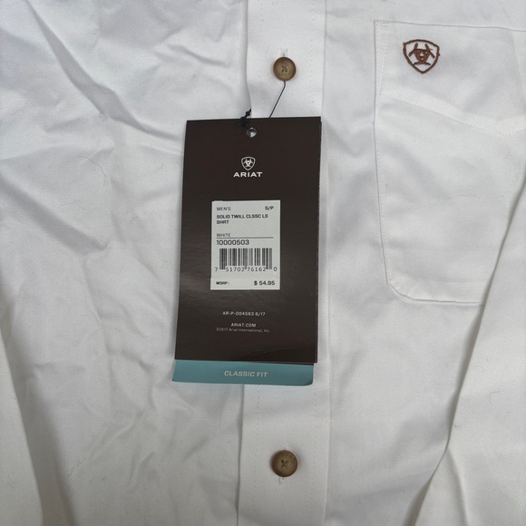 Ariat Classic Fit Solid Twill Long Sleeve Men's Size S/P White NWT - Picture 3 of 9